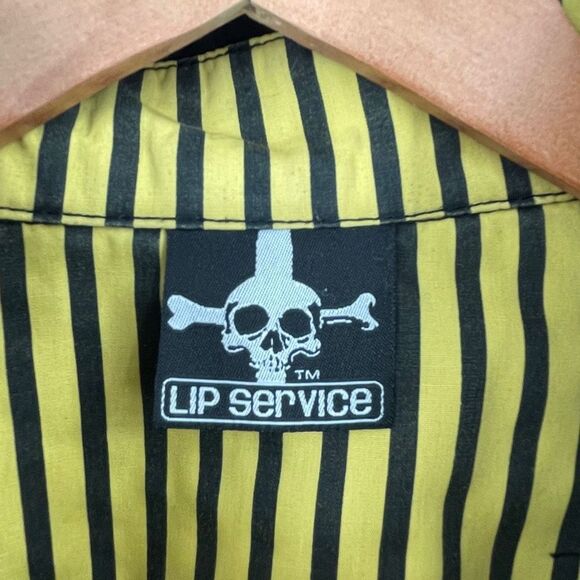 Lip Service Black Yellow Vintage Goth Punk Dual Zip Bondage Snap Shirt XL - Picture 4 of 8